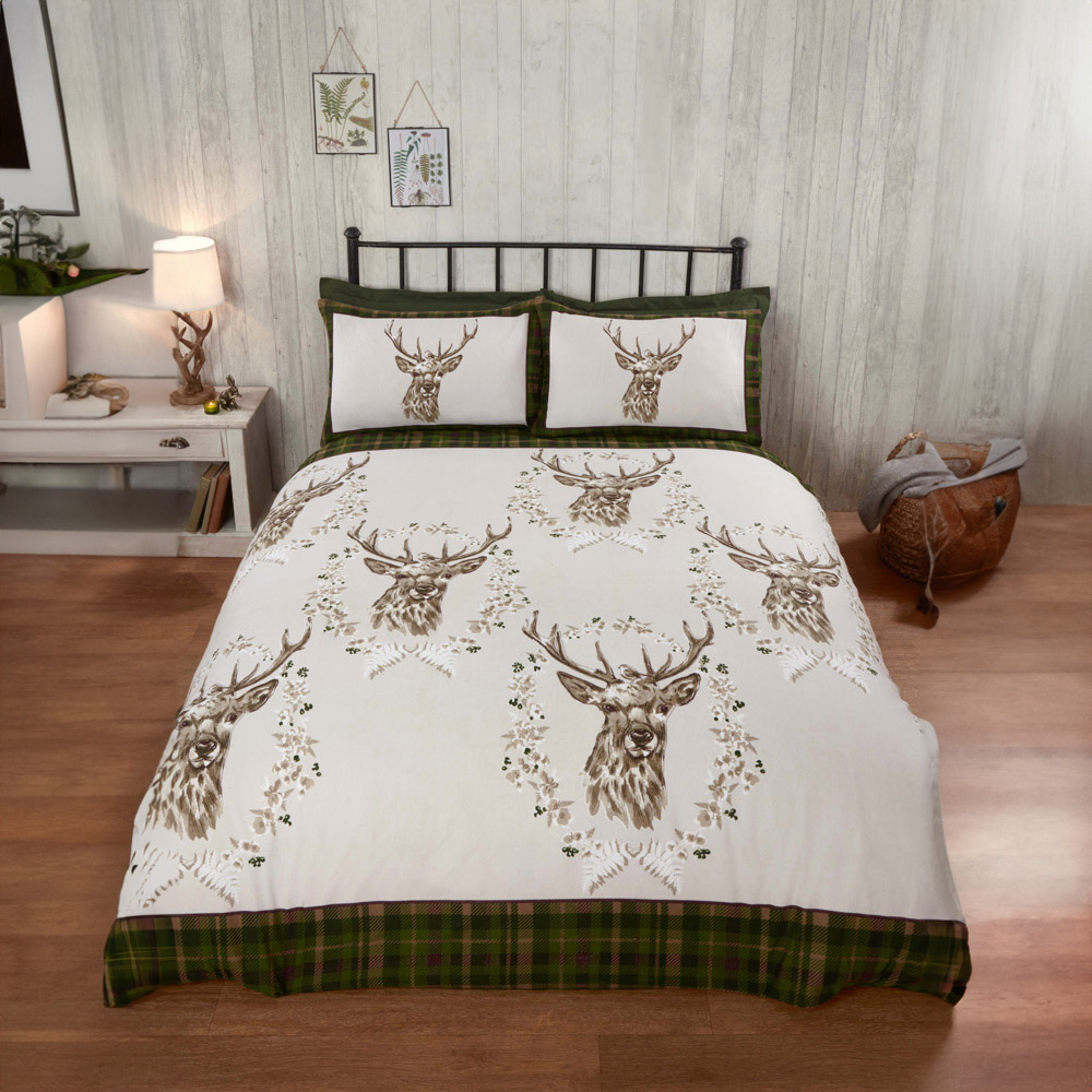 Rapport Home Single Green Brushed Cotton New Angus Stag Duvet Set Image 1