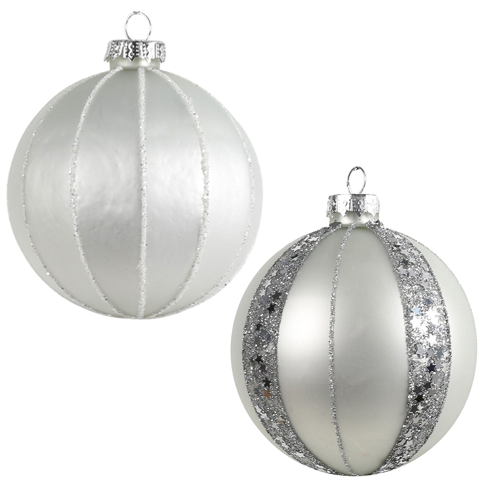 Single Chic Noir Matte Silver Glitter Ridged Bauble in Assorted styles Image 1