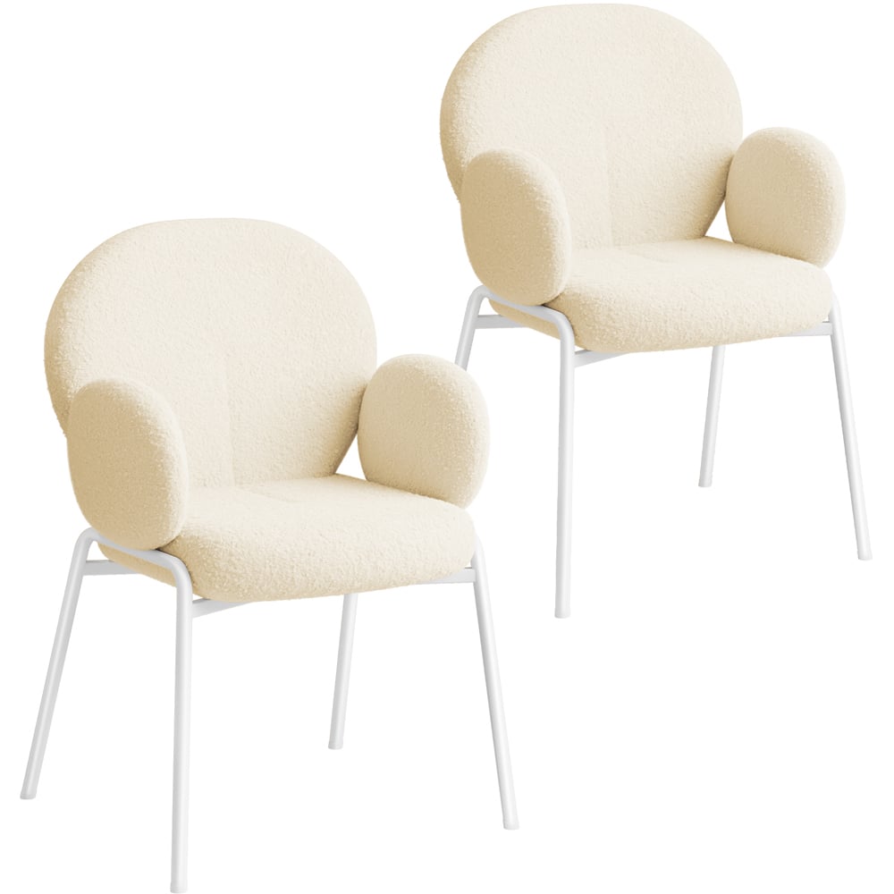 tectake Set of 2 Cream Boucle Padded Dining Chair Image 2