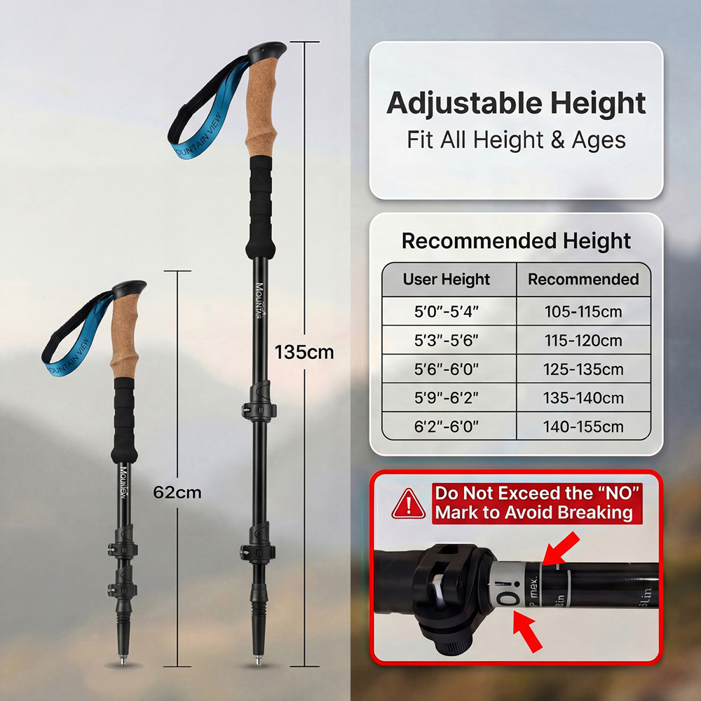 Mountview 2 Piece Black Carbon Fibre Lightweight Trekking Pole Image 5