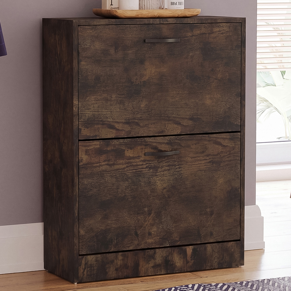 VIDA DESIGNS 2 Drawer Dark Wood Shoe Cabinet Image 1