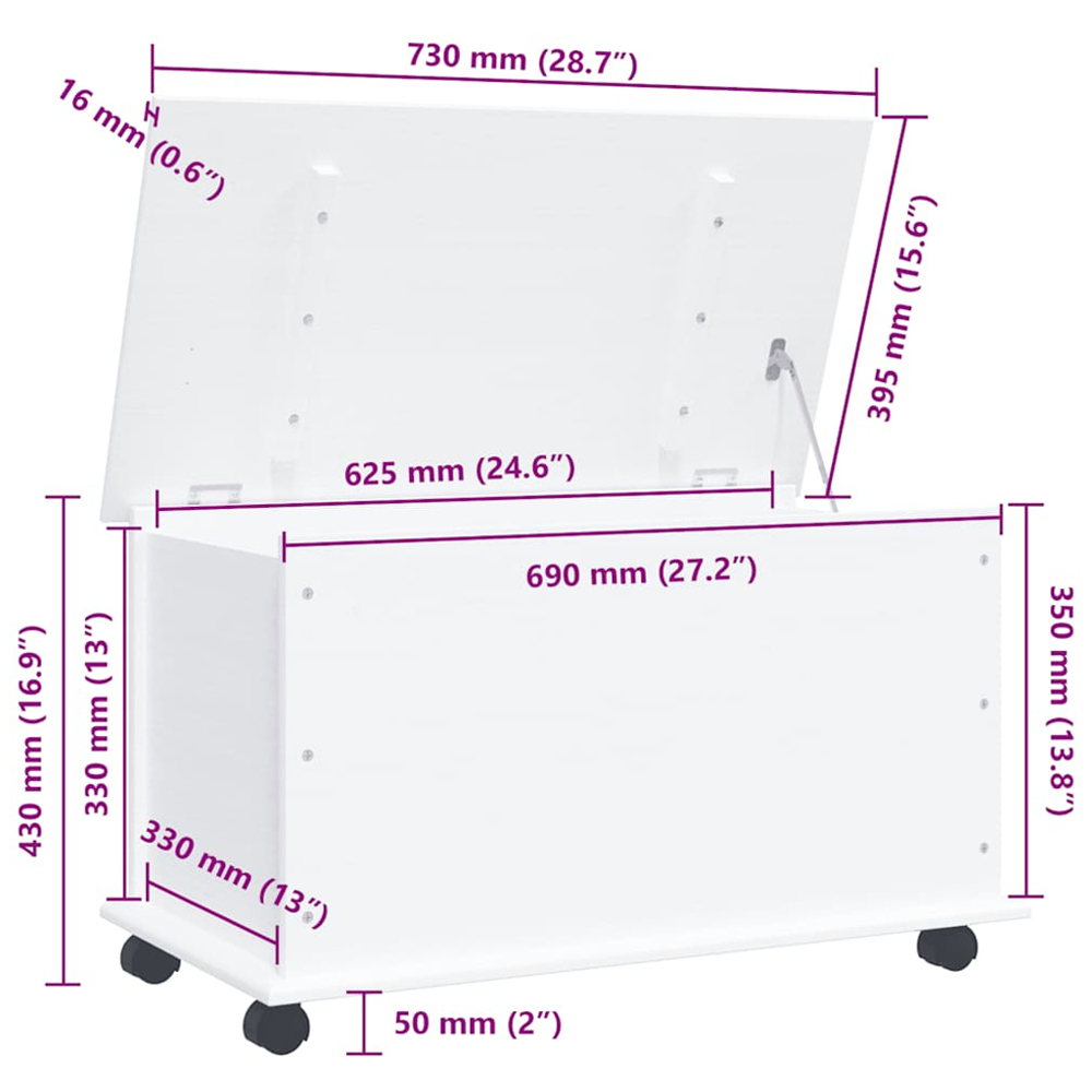 vidaXL Alta White Storage Chest with Wheels Image 6