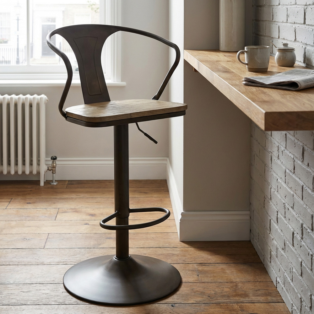 Dark Brown Industrial Iron Bar Stool Image 4