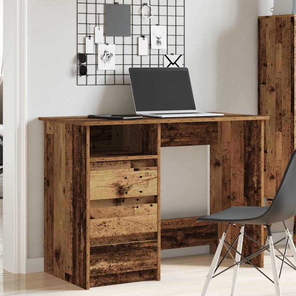 vidaXL 3 Drawer Single Shelf Computer Desk Old Wood Effect Image 8