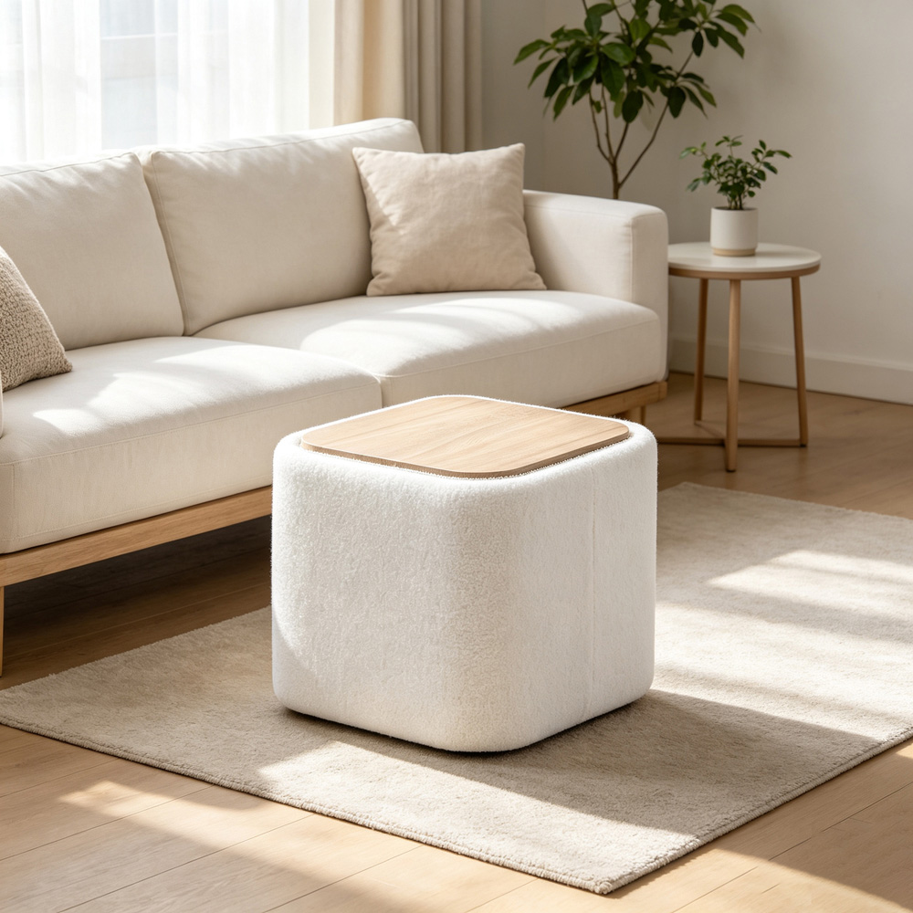 Living and Home White Teddy Fleece Cube Storage Ottoman with Reversible Lid Image 7