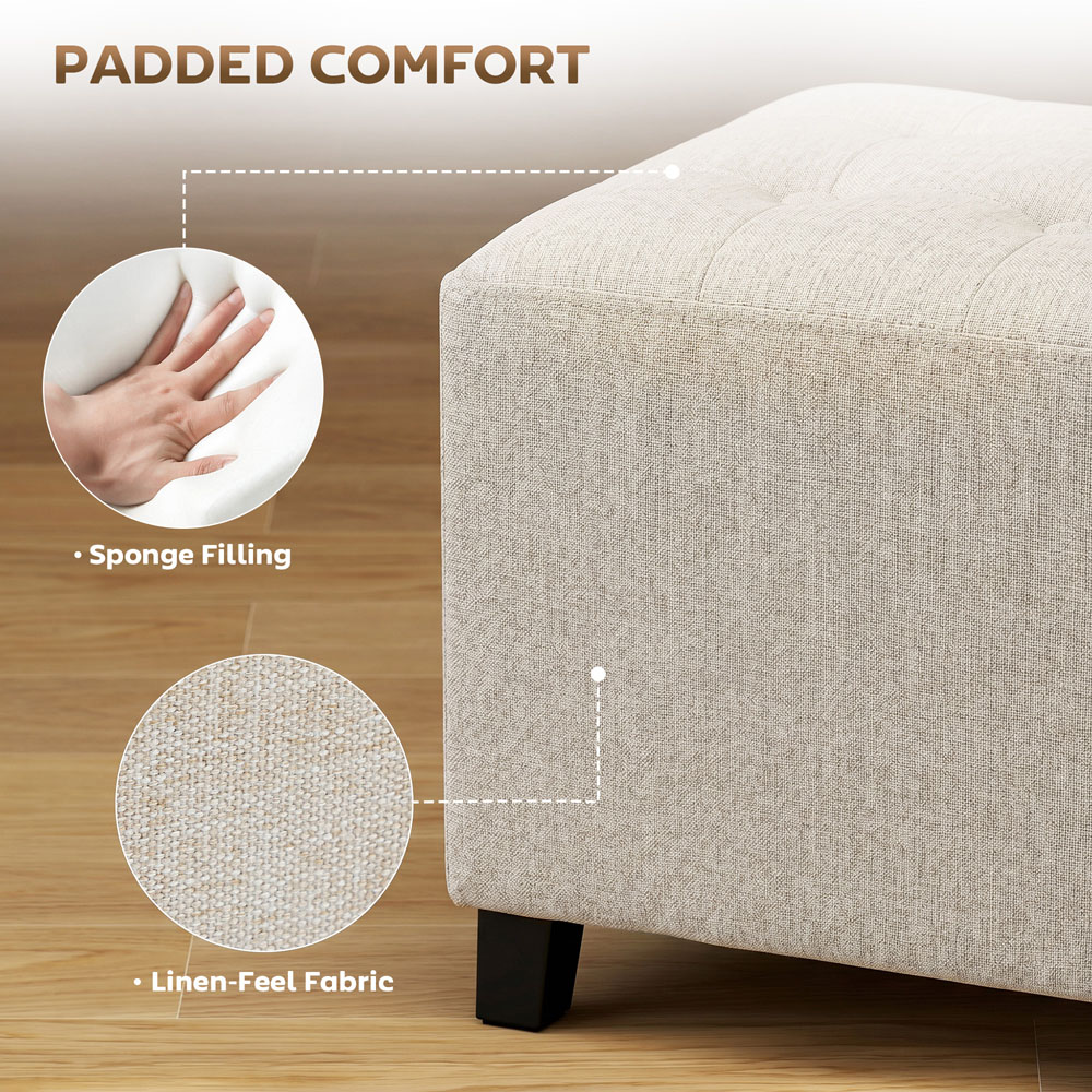 HOMCOM Beige Small Ottoman Pouffe Stool with Side Pocket Image 5