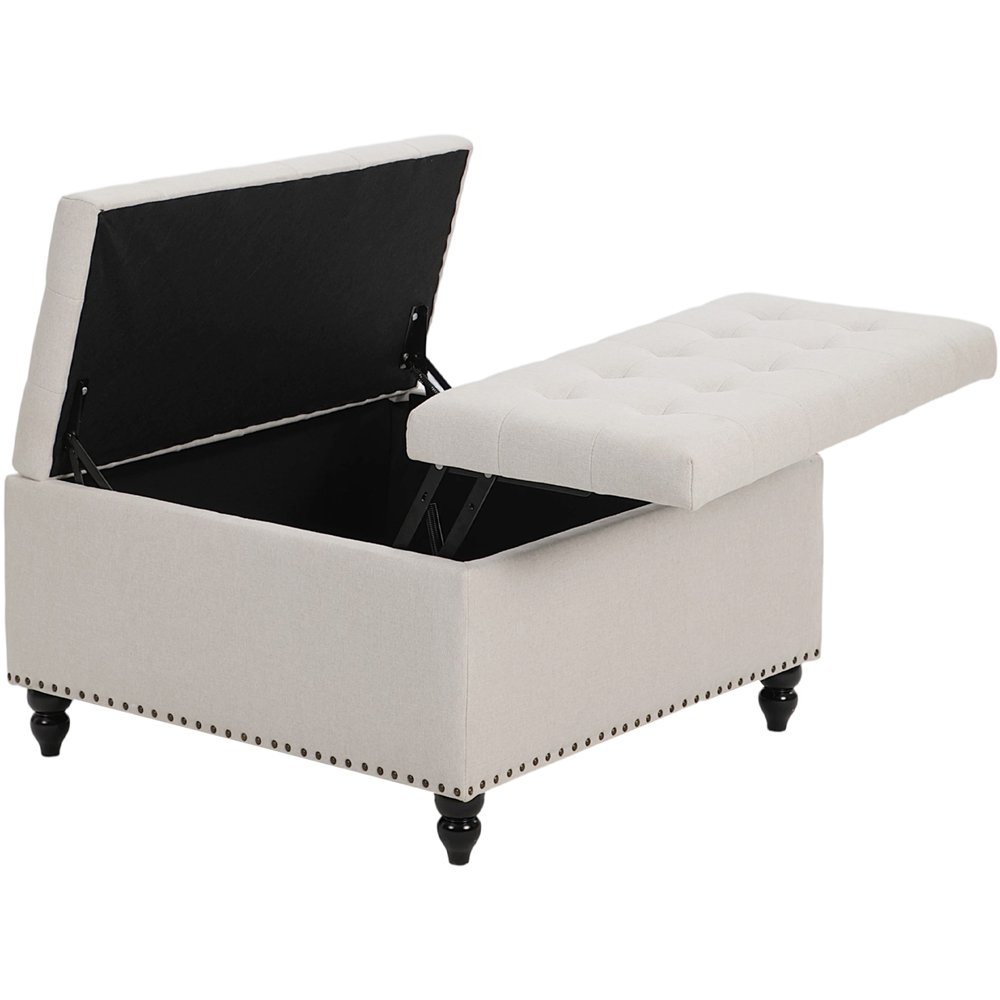 Living and Home Beige Square Linen Upholstered Lift Top and Flip Storage Ottoman Image 5
