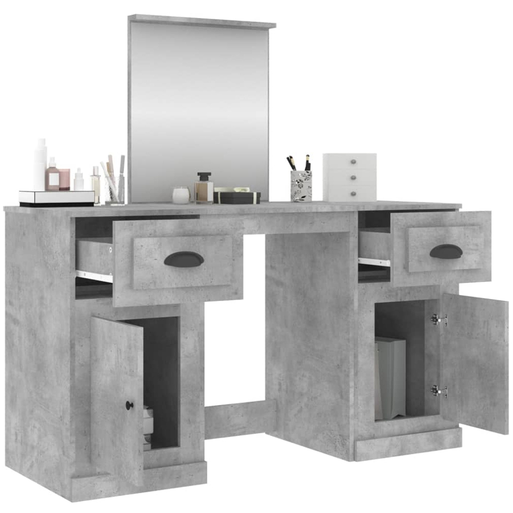 vidaXL 2 Door 2 Drawer Concrete Grey Dressing Table with Mirror Image 5