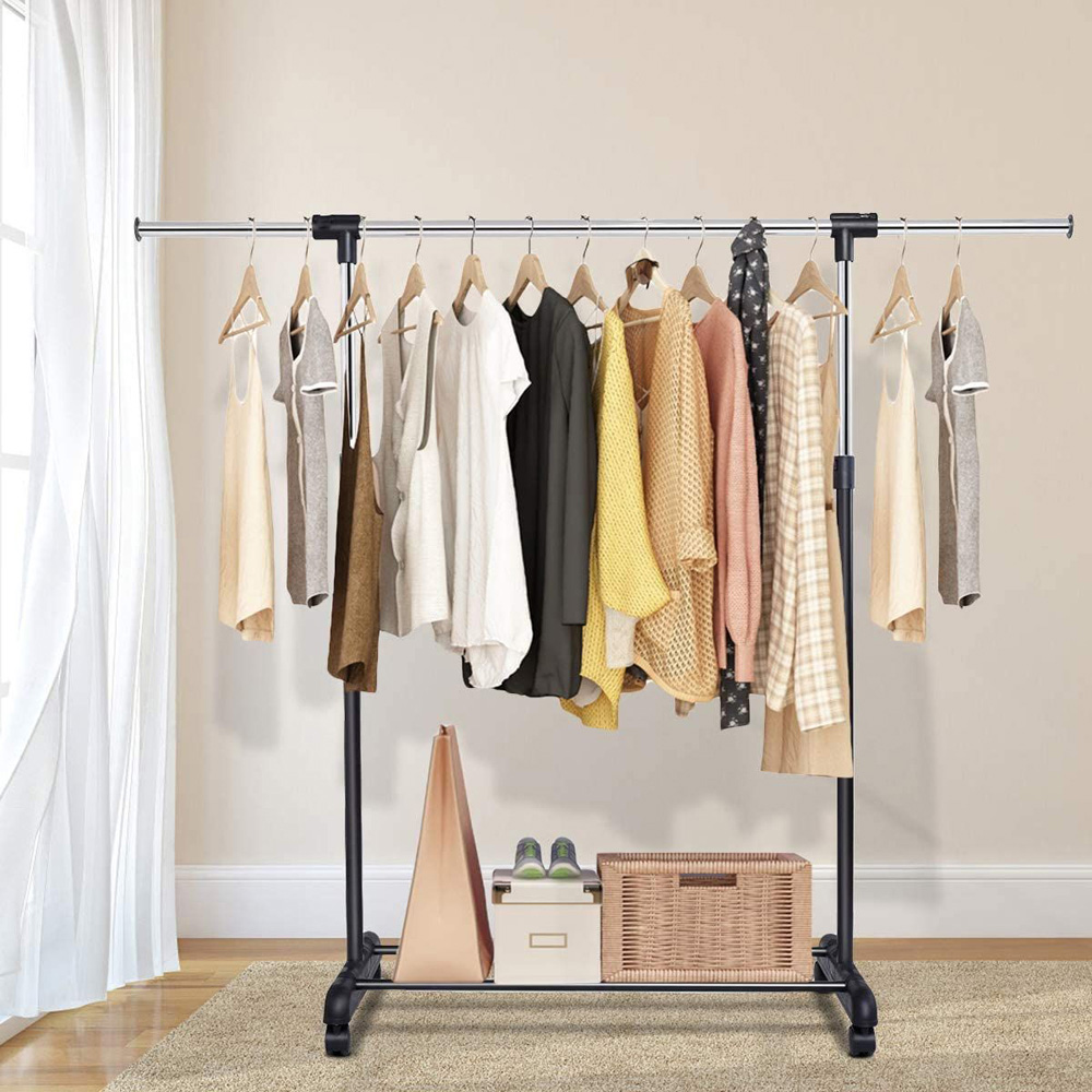 Costway Single Rail Adjustable Garment Rack with Wheels Image 4