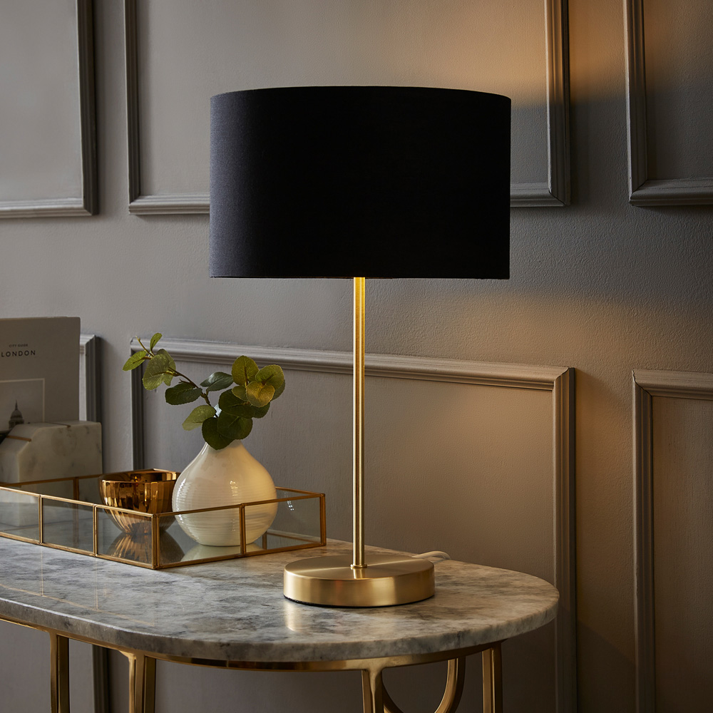 ValueLights Charlie Metallic and Black Shade Gold Table Lamp and Bulb Image 2