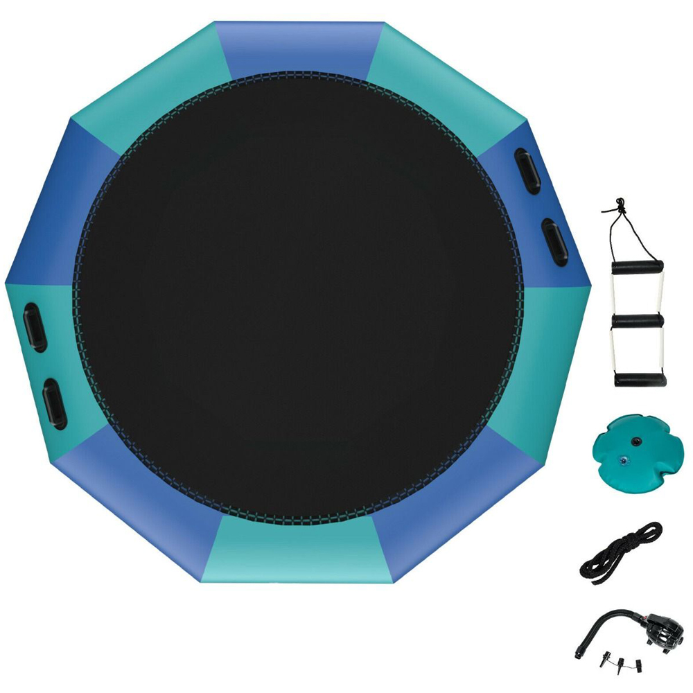 Costway Kids 10ft Blue Inflatable Water Trampoline with Electric Inflator Image 1