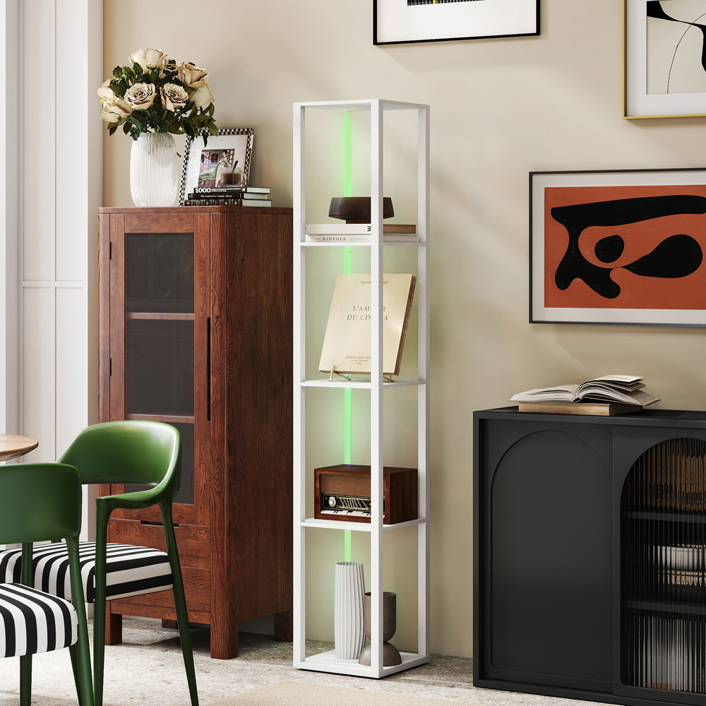 HOMCOM 4 Shelf White RGB LED Floor Lamp with Remote Image 5