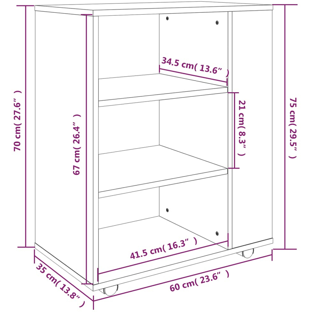 vidaXL 6 Shelf Smoked Oak Rolling Cabinet Image 9