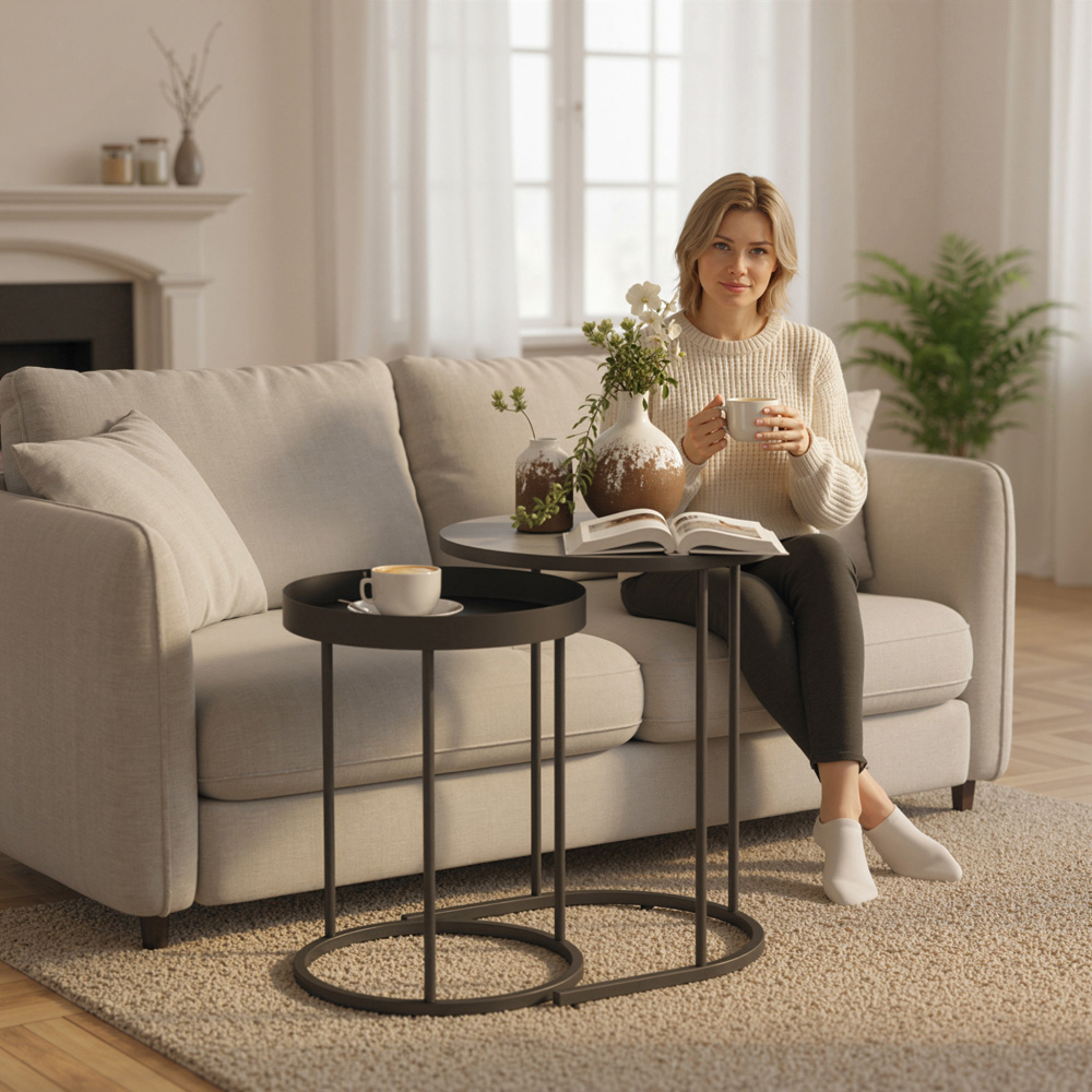 Portland Grey Industrial Round Nest of Tables Set of 2 Image 3