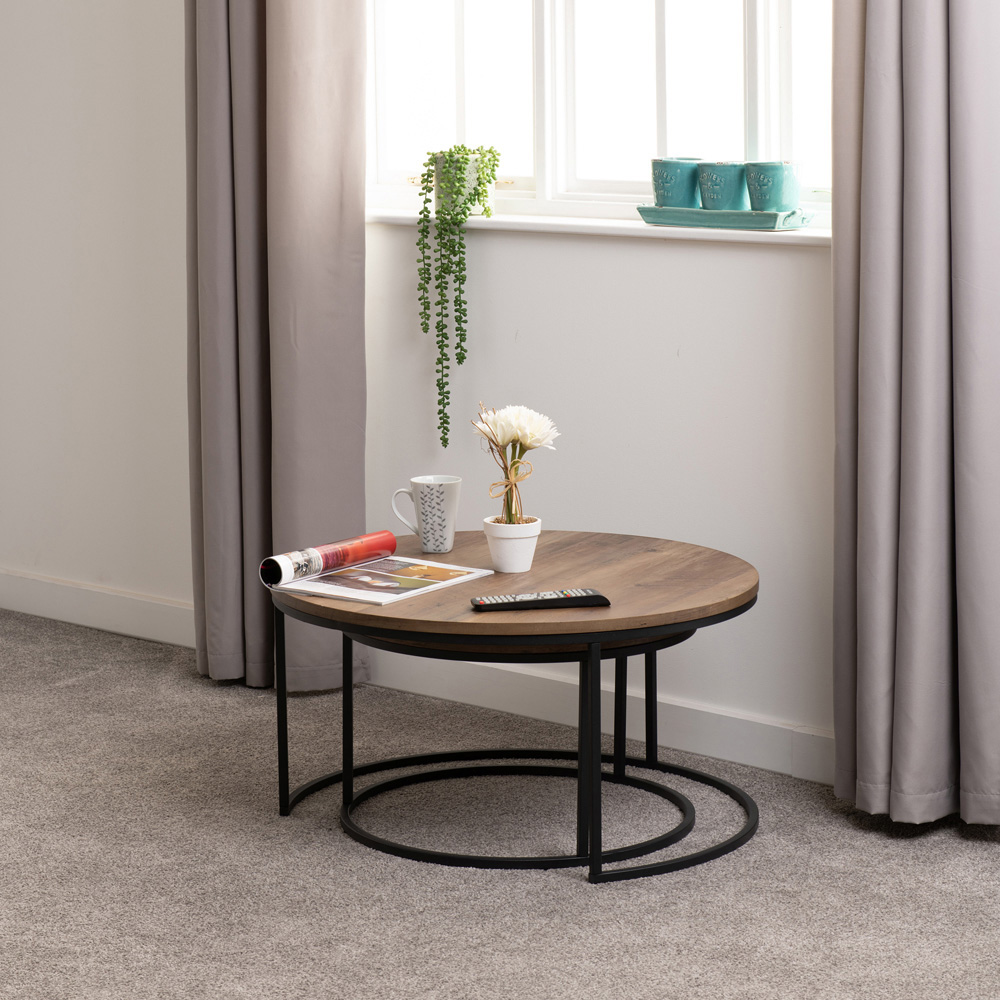 Seconique Quebec Oak Effect Round Nest of Tables Set of 2 Image 6