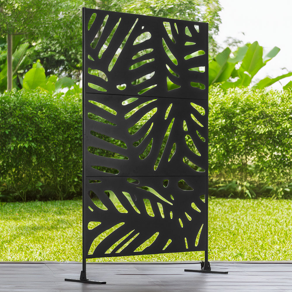 Outsunny Black Metal Outdoor Privacy Screen with Stand 6.4ft Image 1