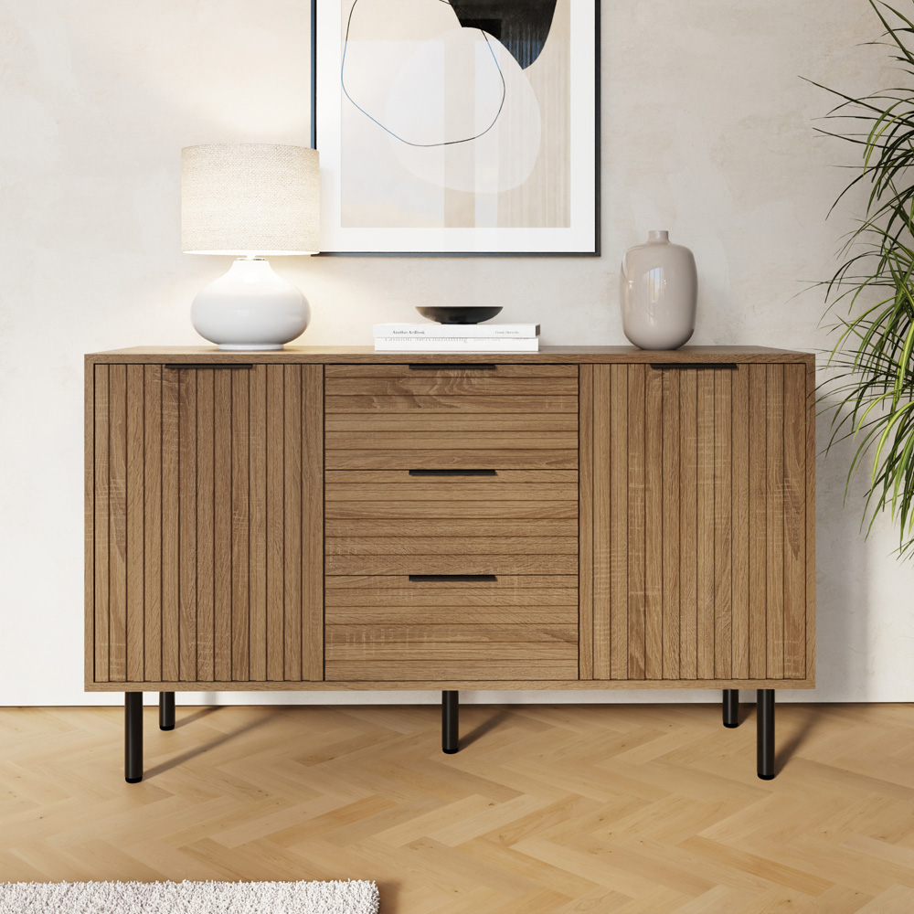 GFW Nervata 2 Door 3 Drawer Oak Sideboard Image 7