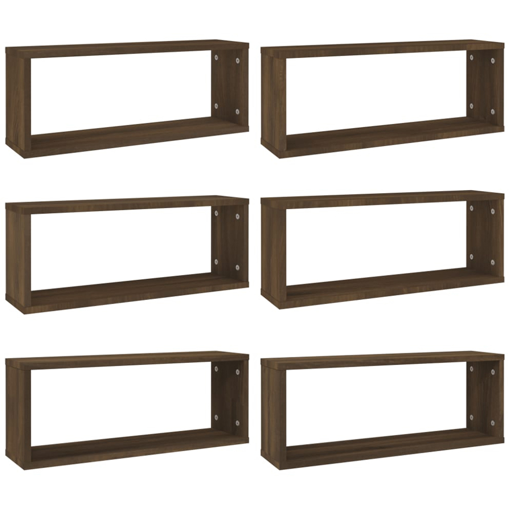 vidaXL 60 x 15 x 23cm Set of 6 Brown Oak Cube Wall Shelf Image 3