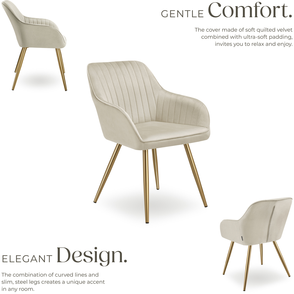 tectake Marilyn Set of 2 Cream Gold Quilted Velvet Dining Chair Image 3