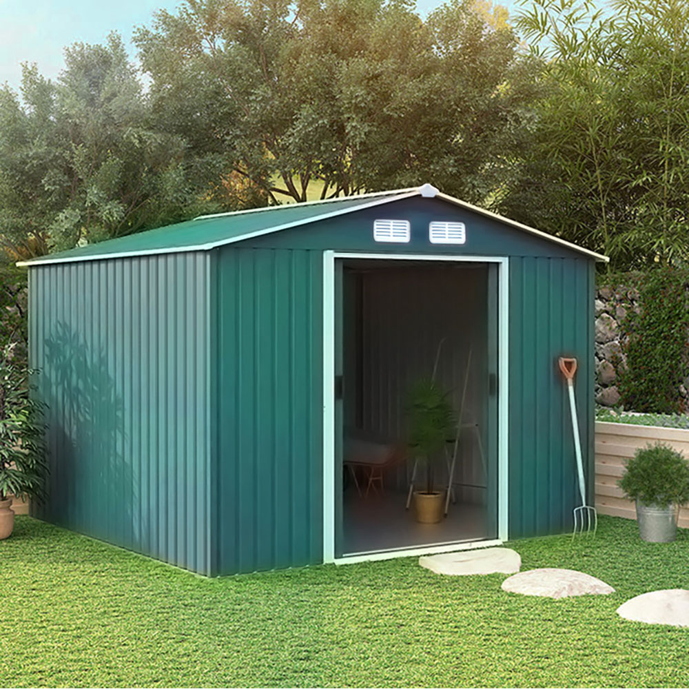 Living and Home 8 x 8ft Green Metal Apex Garden Storage Shed Image 2