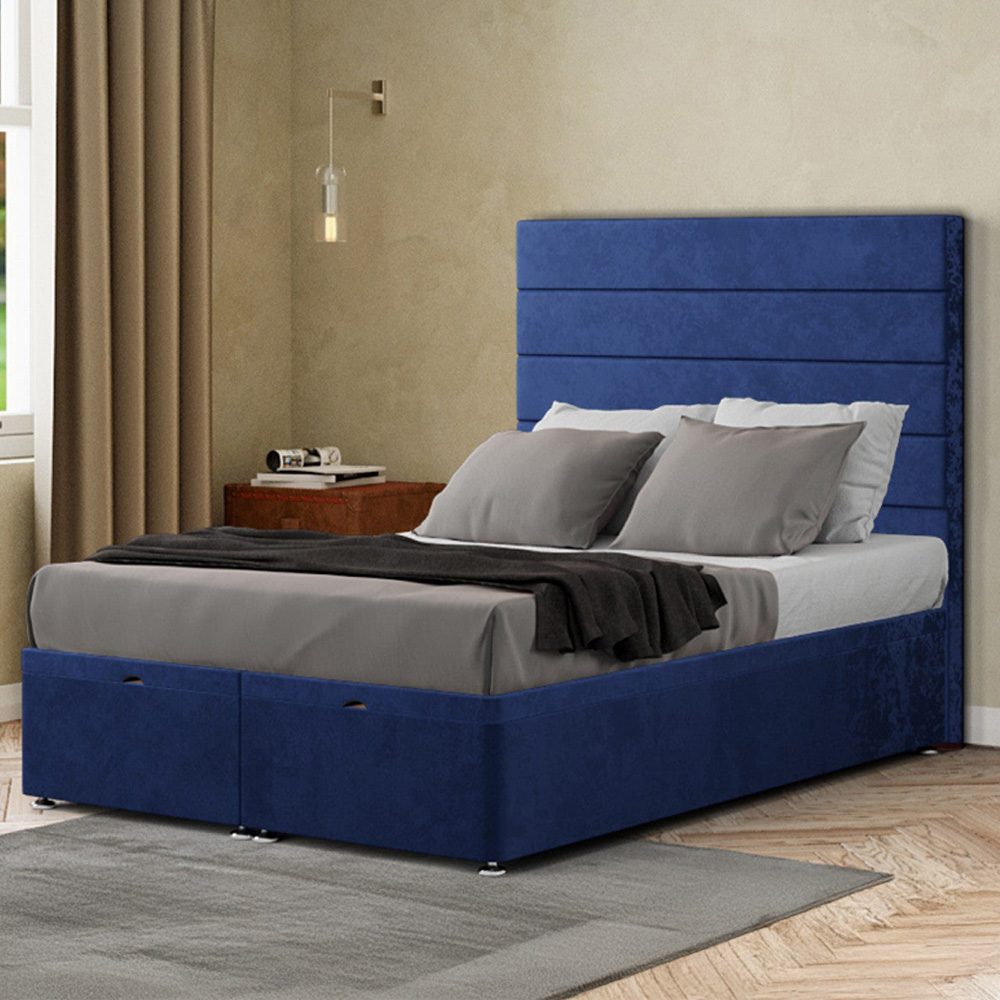 Eleganza George Single Navy Plush Ottoman Bed with Floor Standing Headboard Image 1