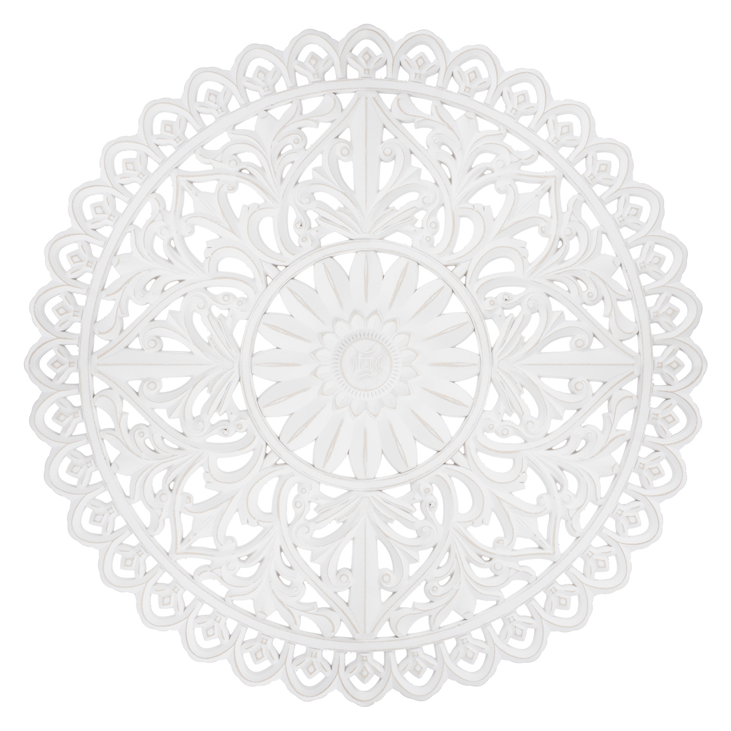 White Carved Round Fretwork Wooden Wall Art Image 1