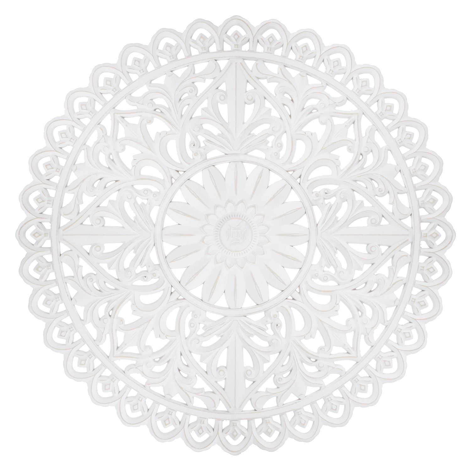 White Carved Round Fretwork Wooden Wall Art Image 1