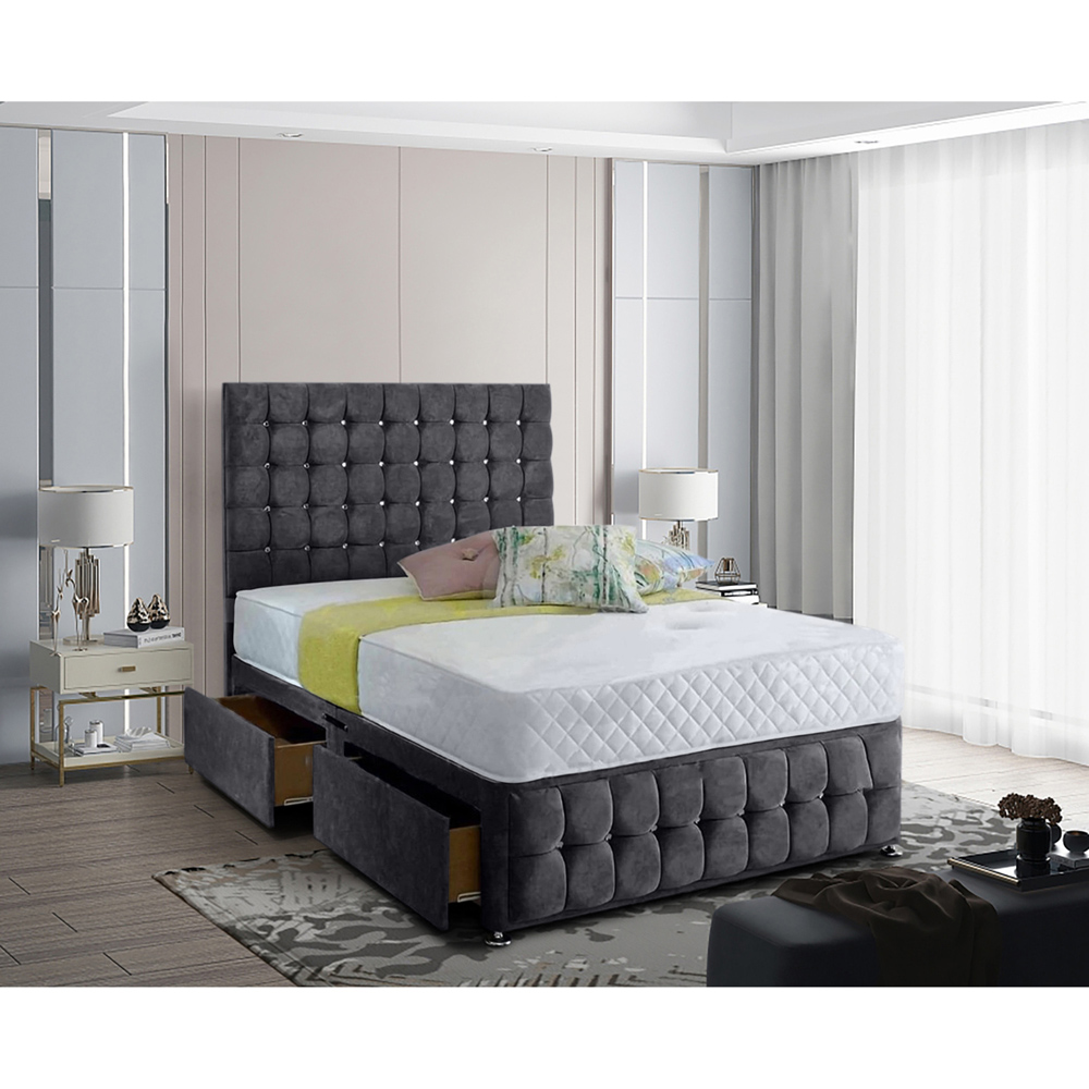 Eleganza Home Cloudrest Small Double Steel Plush Velvet 2 Drawer Divan Bed with Headboard Image 2