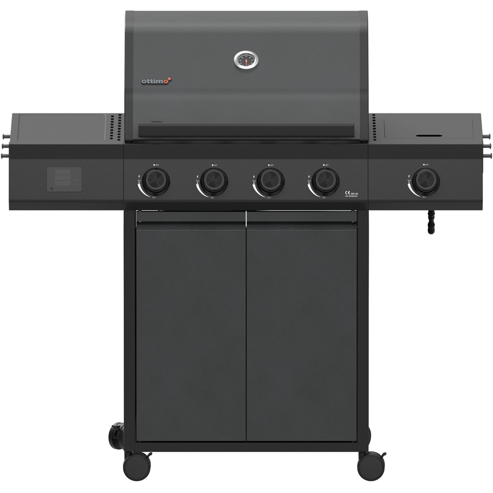 Ottimo Pro 380 4 Burner Matt Grey Gas BBQ with Side Burner and Storage Cabinet Image 3