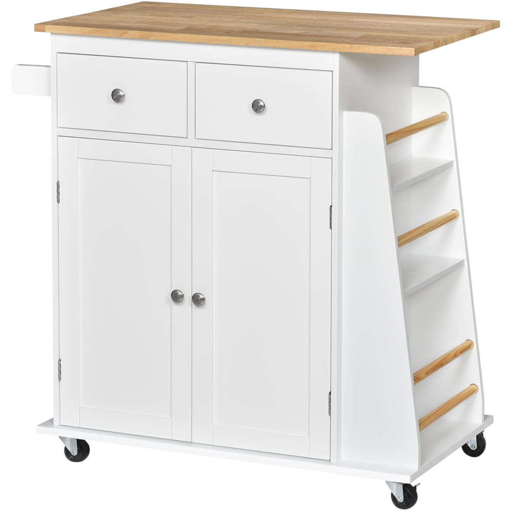 HOMCOM 2 Drawer 2 Door White and Oak Kitchen Cart Image 1