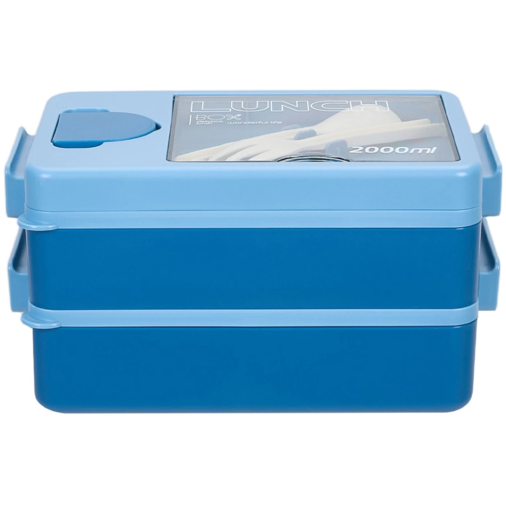 Living and Home 2L 2-Tier Blue Lunch Box with Cutlery and Sauce Container Image 5