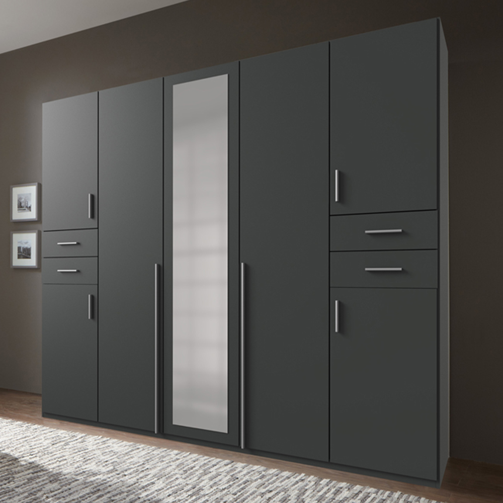TJ'S New York 7 Door 4 Drawer Graphite Wardrobe with Mirror Image 1