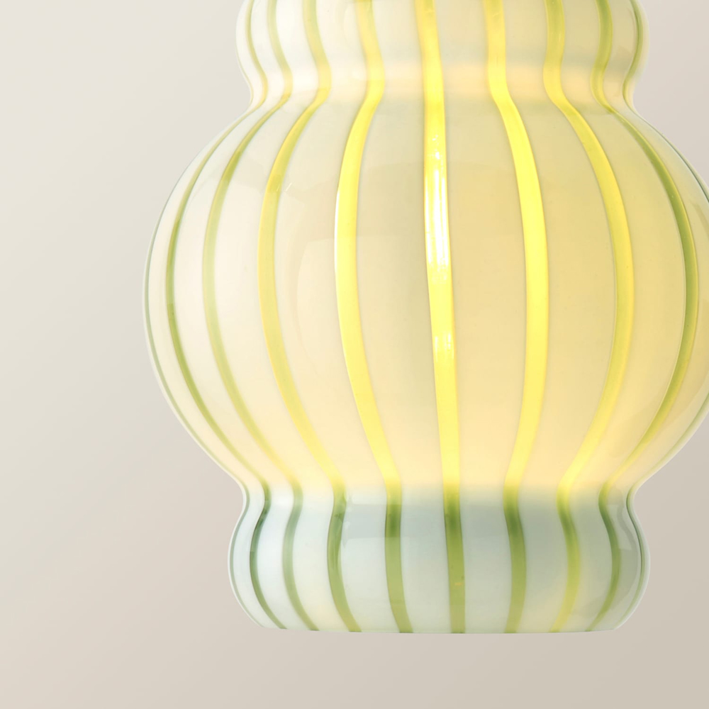 ValueLights Taffy Green Stripe Glass Pendant Ceiling Light and Bulb Image 3