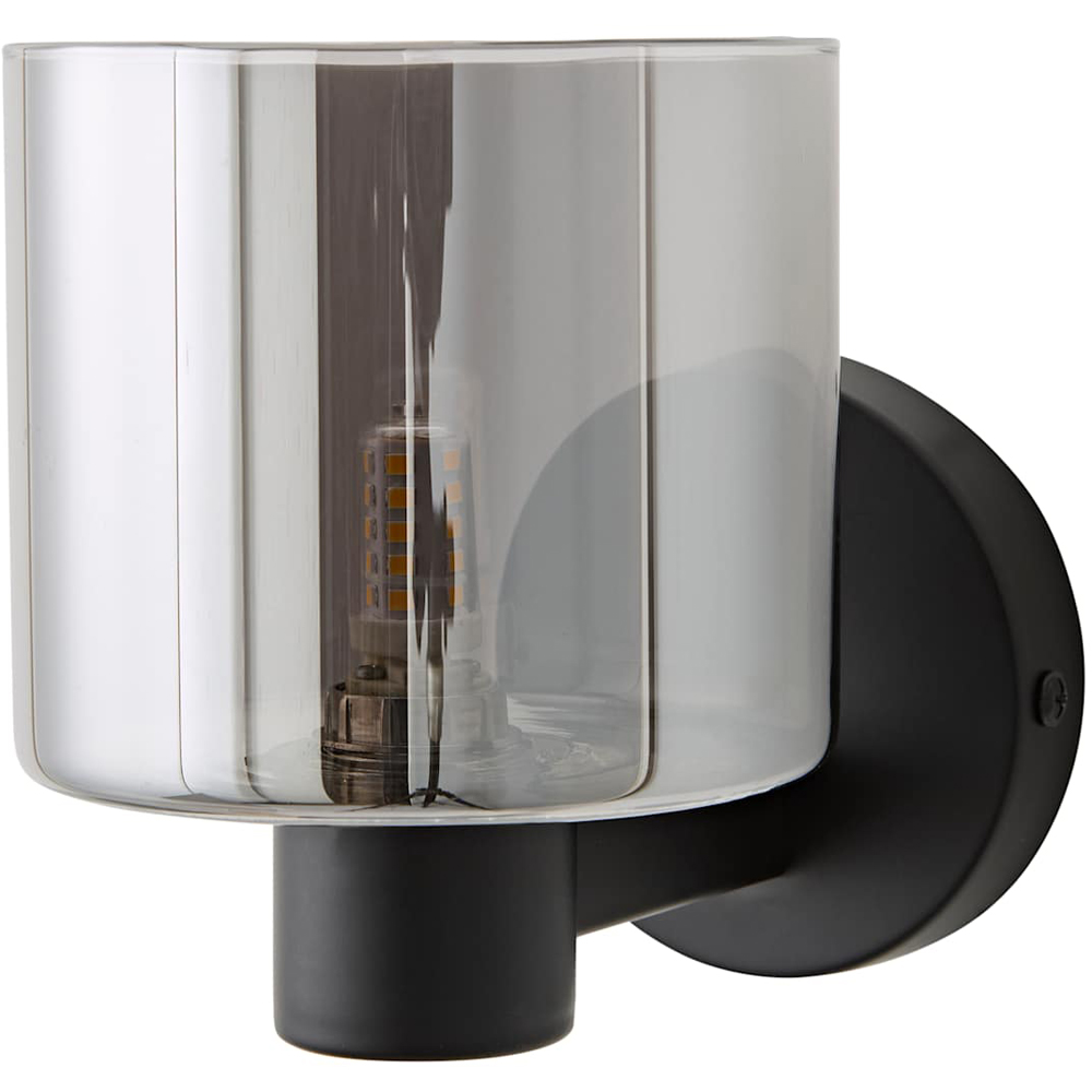 ValueLights Demi Smoked Glass Shade Matte Black Wall Light with Bulb Image 1