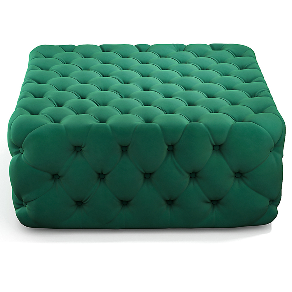 Living and Home Green Velvet Deep Buttoned Footstool Image 3
