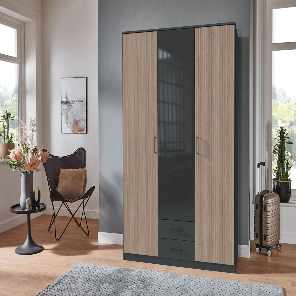 TJ'S Fulda 3 Door 2 Drawer Matt Acacia Effect Wardrobe Image 4