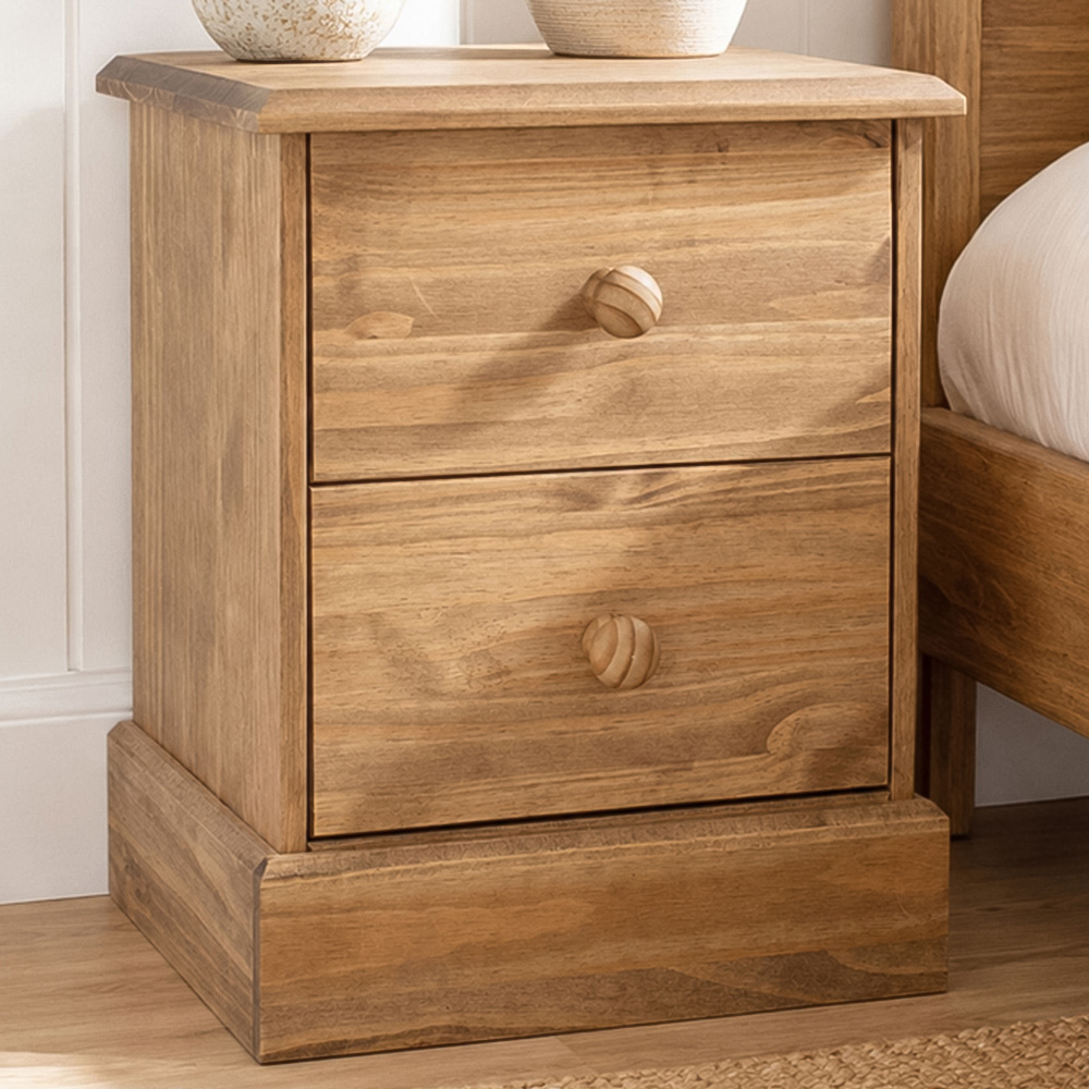 Core Products Cotswold 2 Drawer Pine Wood and MDF Bedside Table Image 1