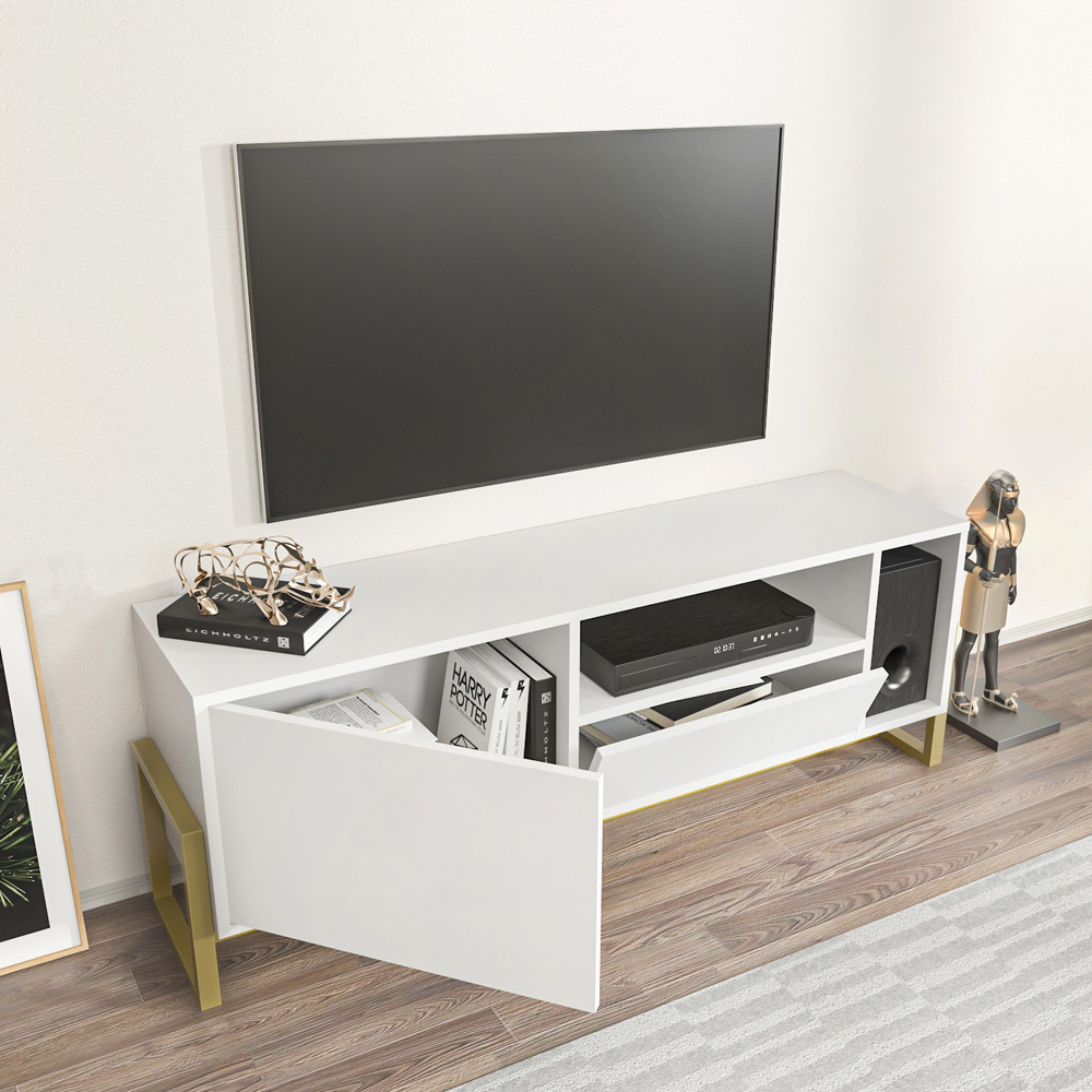 Decorotika Utopie Single Drawer Single Door 2 Shelf White TV Unit Image 5