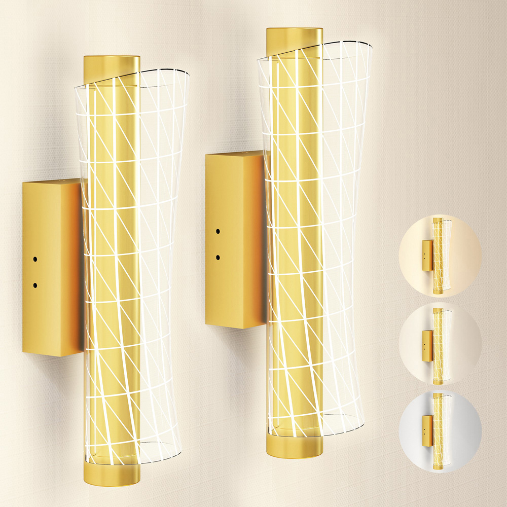 HOMCOM Gold Tone Modern Geometric LED Wall Light 2 Pack Image 2