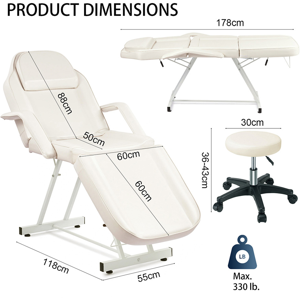 Living and Home White Adjustable Massage Table and Chair Set with Headrest Image 9