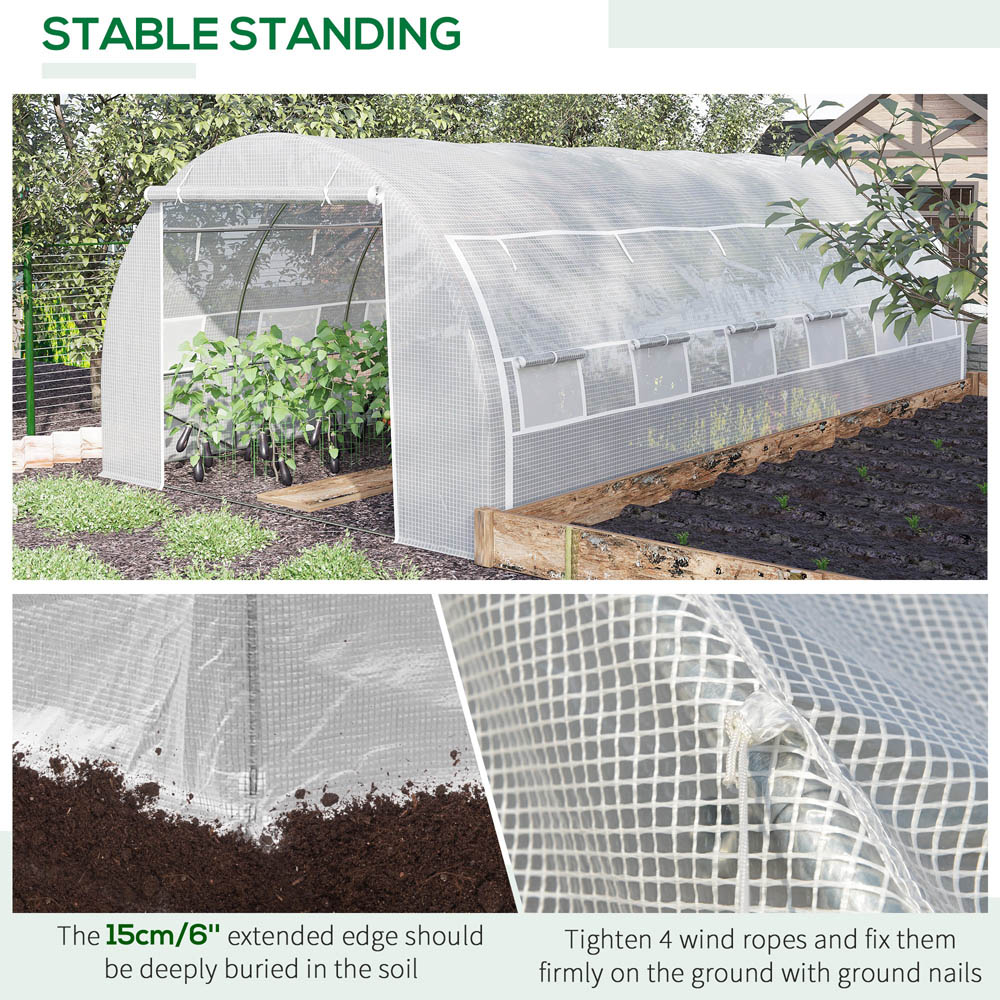 Outsunny White Plastic 10 x 19.5ft Polytunnel Greenhouse Image 5