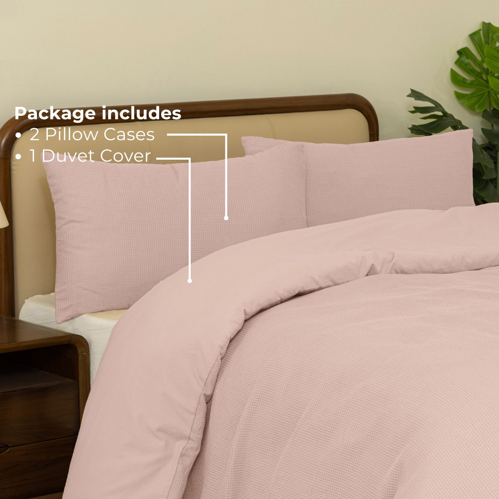 MHG Living Super King Size Pink Chunky Waffle Duvet Cover Set Image 7