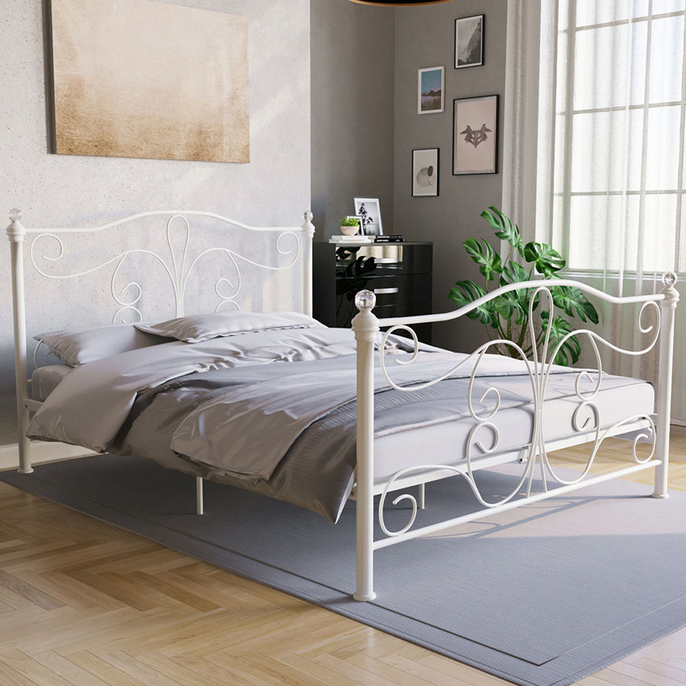 Vida Designs Chicago King Size White Metal Bed Frame Image 1