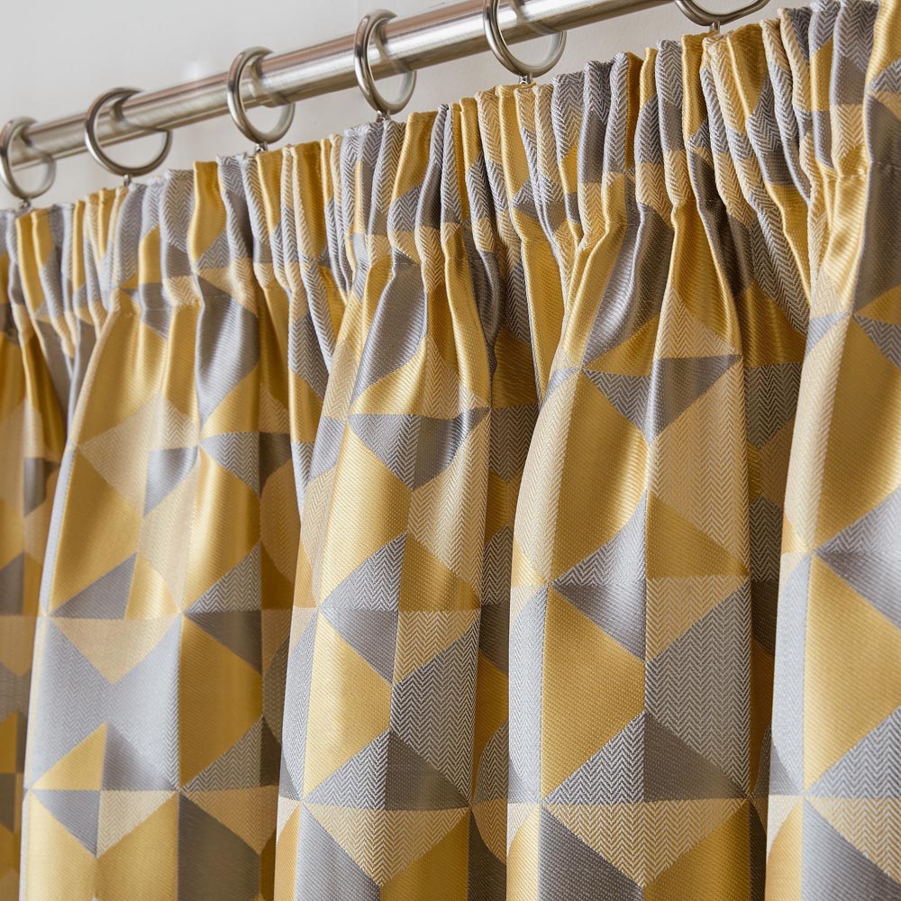 Alan Symonds Scandi Ochre Grey Silver Jacquard Lined Pencil Pleat Taped Top Curtains 228 x 274cm Image 2