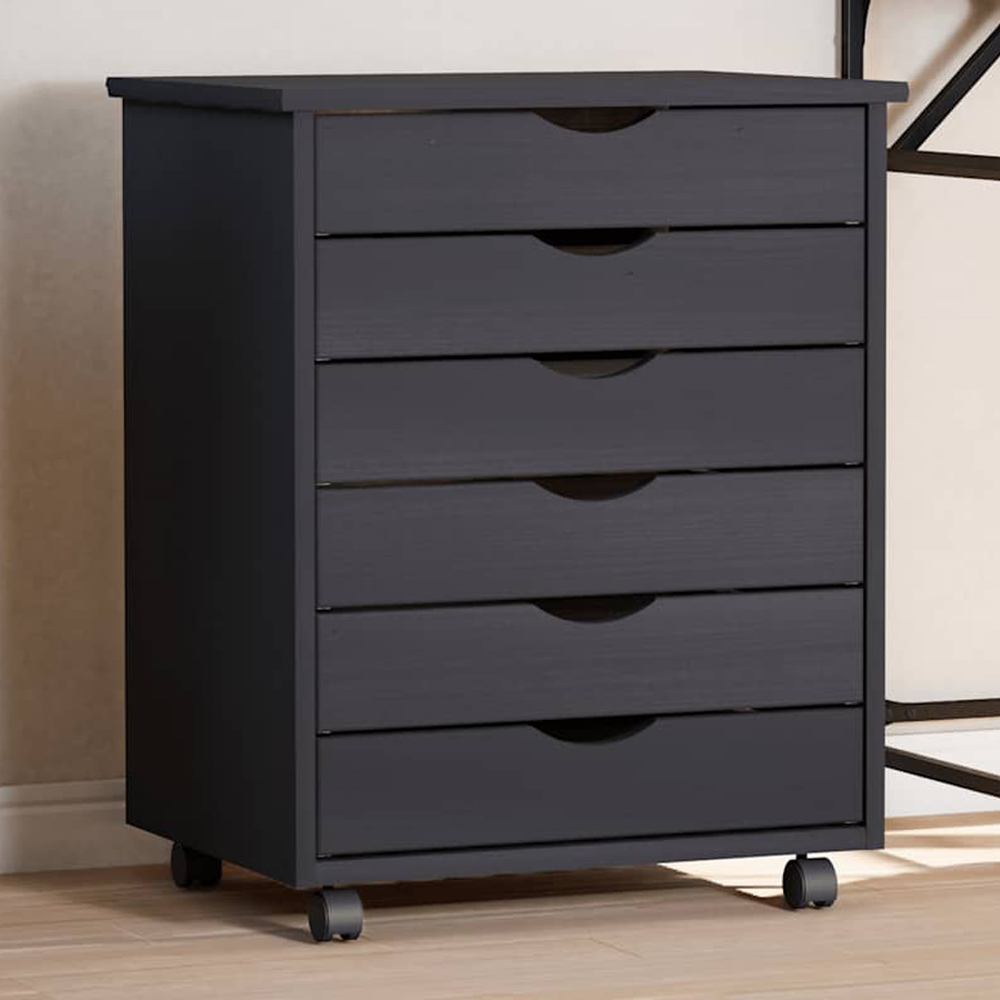 vidaXL Moss 6 Drawer Grey Solid Wood Pine Rolling Cabinet Image 1