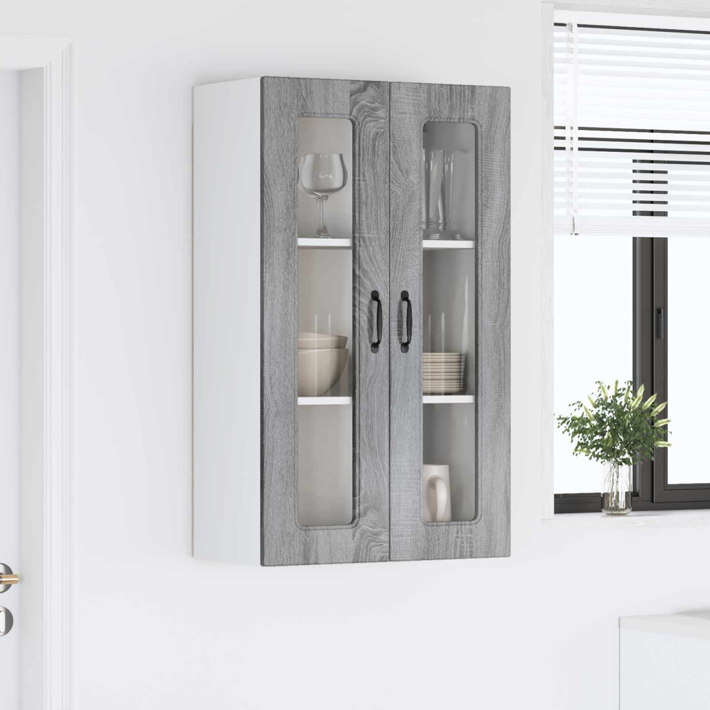 vidaXL 2 Glass Door Grey Sonoma Kitchen Wall Cabinet Image 9