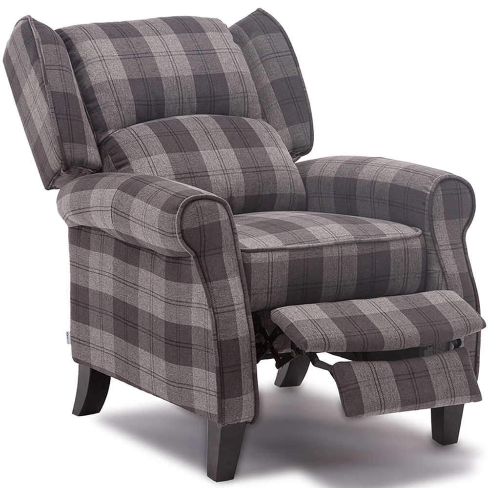 Furniture Online Eaton Charcoal Wing Back Checkered Recliner Chair Image 5