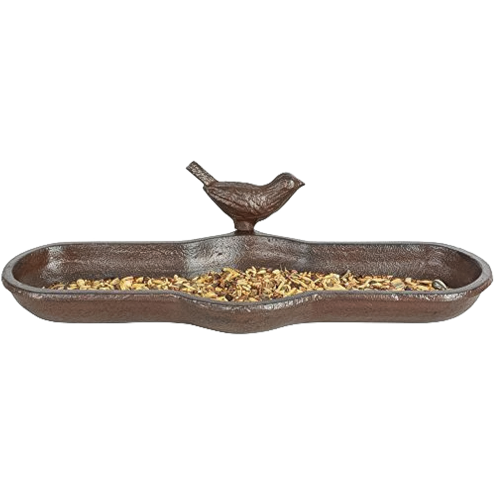 Fallen Fruits Brown Cast Iron Bird Bath with Bird Detail Image
