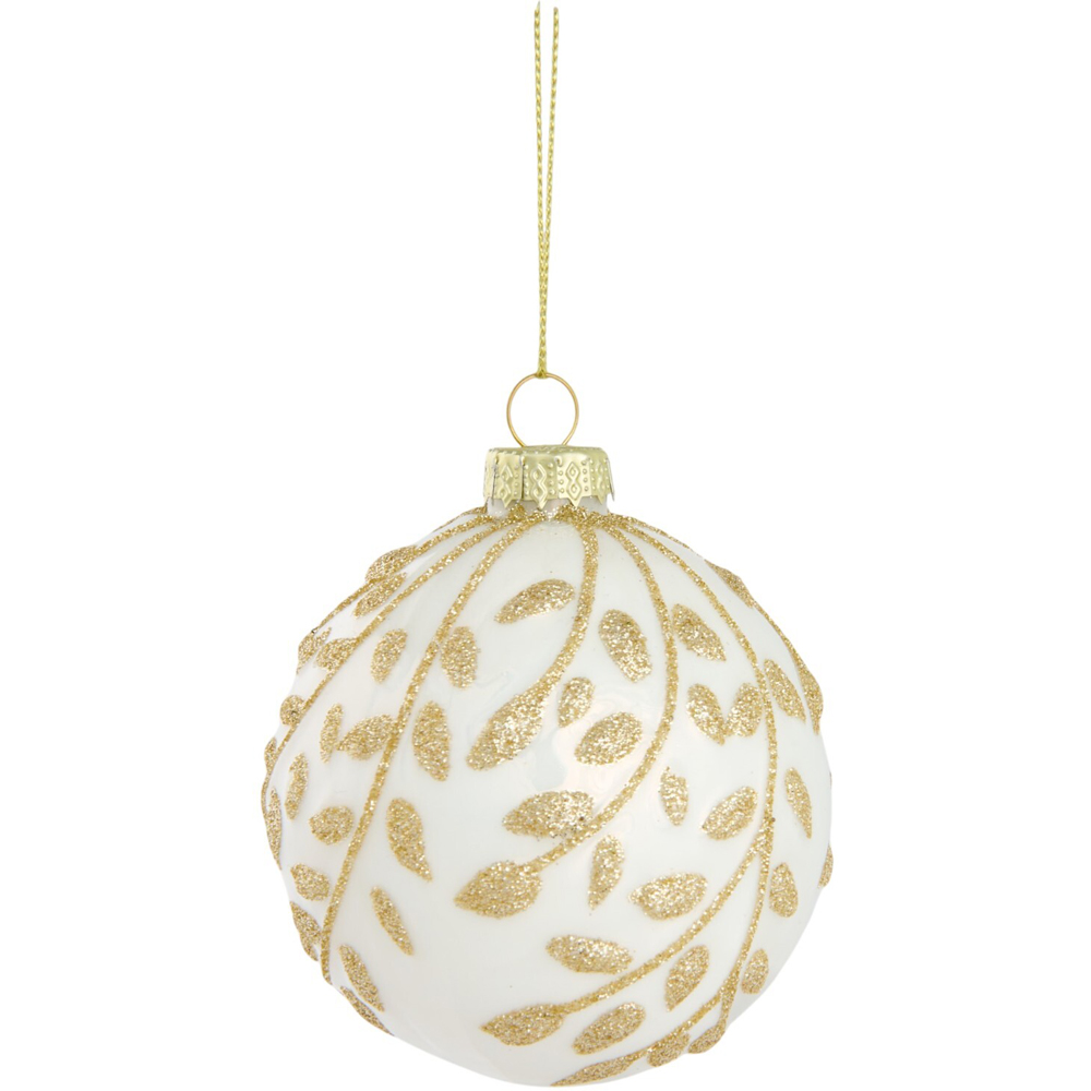 Ivory Glitter Leaf Bauble Image 5