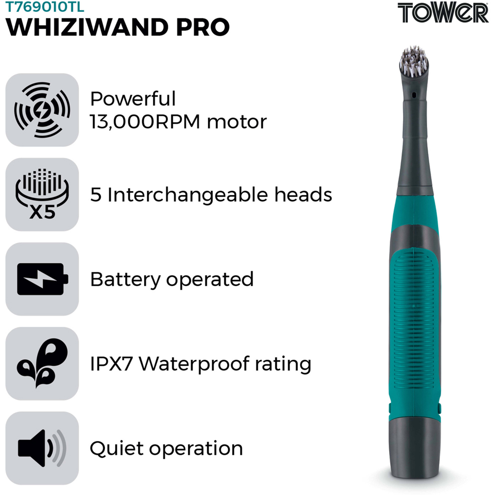 Tower Whiziwand Pro Electric Cordless Cleaning Brush with 5 Interchangeable Heads Image 7